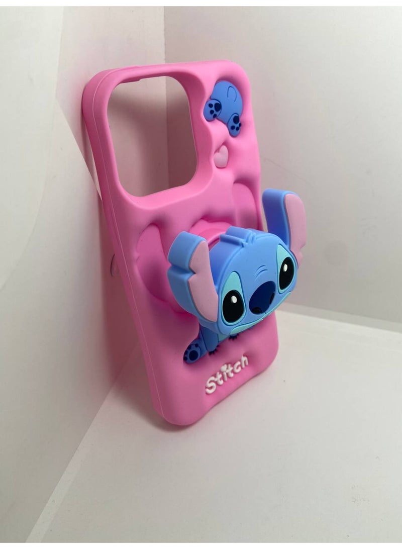 Ecosystem Stylish 3D Cartoon Case Compatible for iPhone 11 -Round Protection, Anti-Slip, Scratch-Resistant, and Fun Aesthetic Cover (Pink Stitch POP Socket) - Image 2