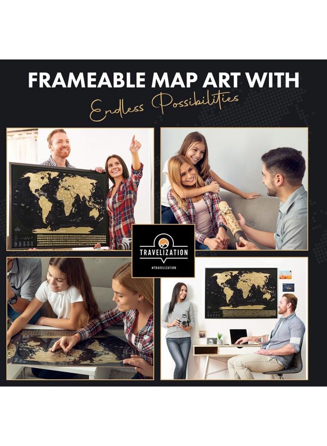 MIGHTY SKINS XL Scratch Off World Map with 196 Country Flags 36" x 24" Frameable World Map with Vibrant Colors and Premium Gold Coating, Beautiful Scratch Map for Travelers, Black  - Image 5