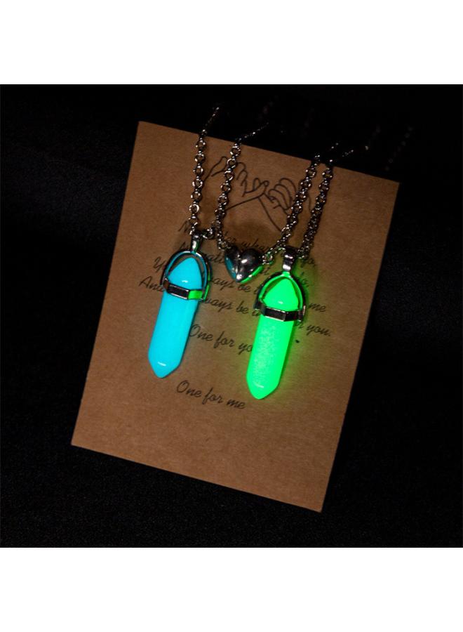 New Luminous Hexagon Pendant Necklace Natural Stone Heart Pendant Couple Magnetic Necklace Jewelry 