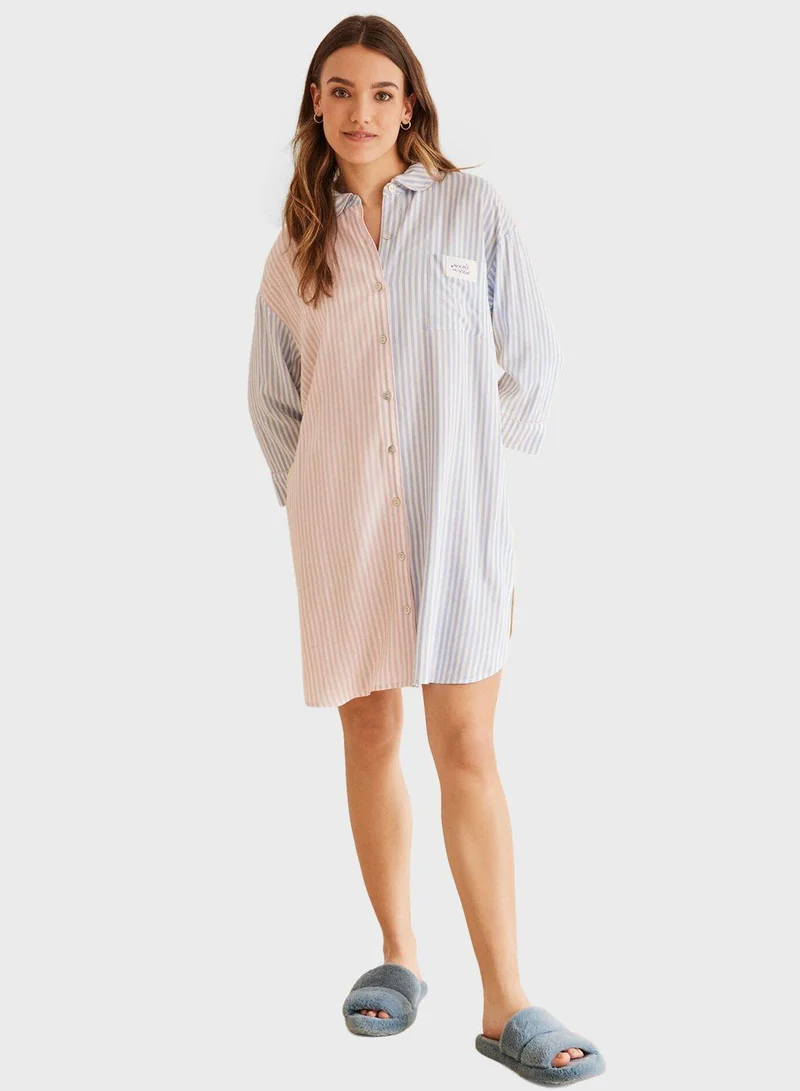 ومن سيكريت Button Down Striped Shirt Dress