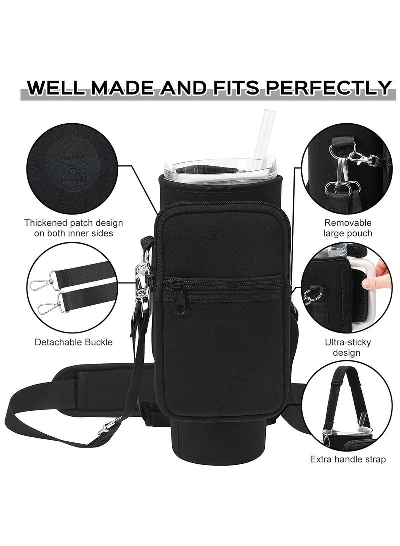 Hihonor Water Bottle Carrier Bag with Pouch for 40 oz Tumbler with Handle, Neoprene Water Bottle Holder Pocket with Adjustable Strap, Bottle Pouch for Stanley Cup Accessories (Black) - Image 5