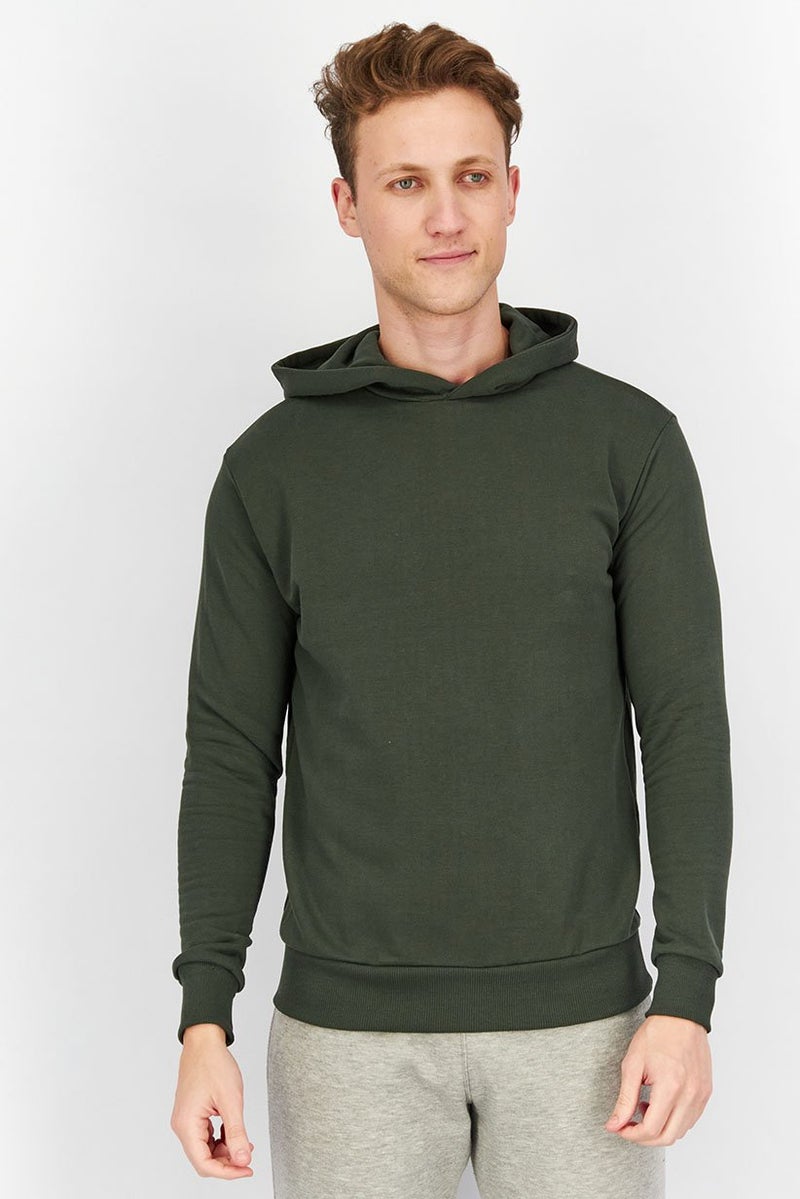 Baldinini Men Hooded Brand Logo Long Sleeves Sweatshirt, Green and Black - Image 1