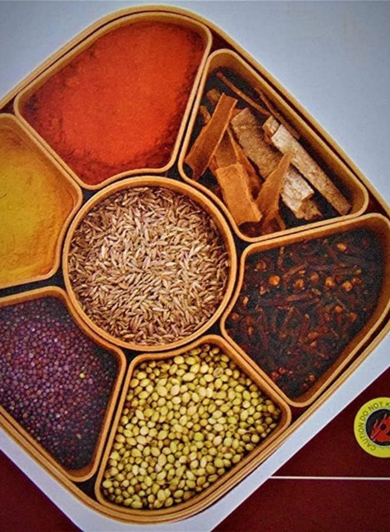 Plastic Masala Box for Kitchen | 7-in-1 Square Spice Organizer with Spoons | Airtight Multi-Container Masala Dabba for Home | Rotating Seasoning Storage Jar Set for Kitchen - Image 2
