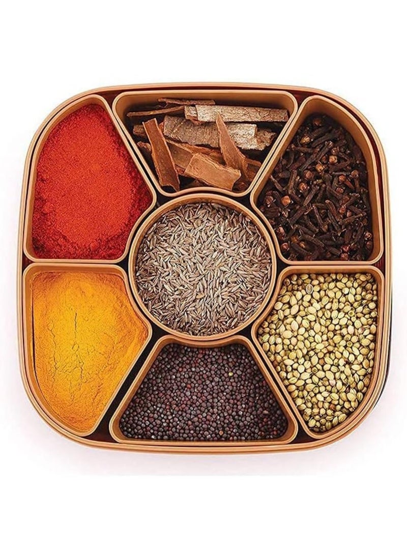 Plastic Masala Box for Kitchen | 7-in-1 Square Spice Organizer with Spoons | Airtight Multi-Container Masala Dabba for Home | Rotating Seasoning Storage Jar Set for Kitchen - Image 3