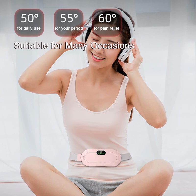 Eacam Heating Pad Electric Waist Belt Device Portable Cordless Fast Heating 3 Temperature Modes 4 Massage Speeds for Back Pain Relief USB Charging Belly Warm Heating Pad for Girls Women - Image 2