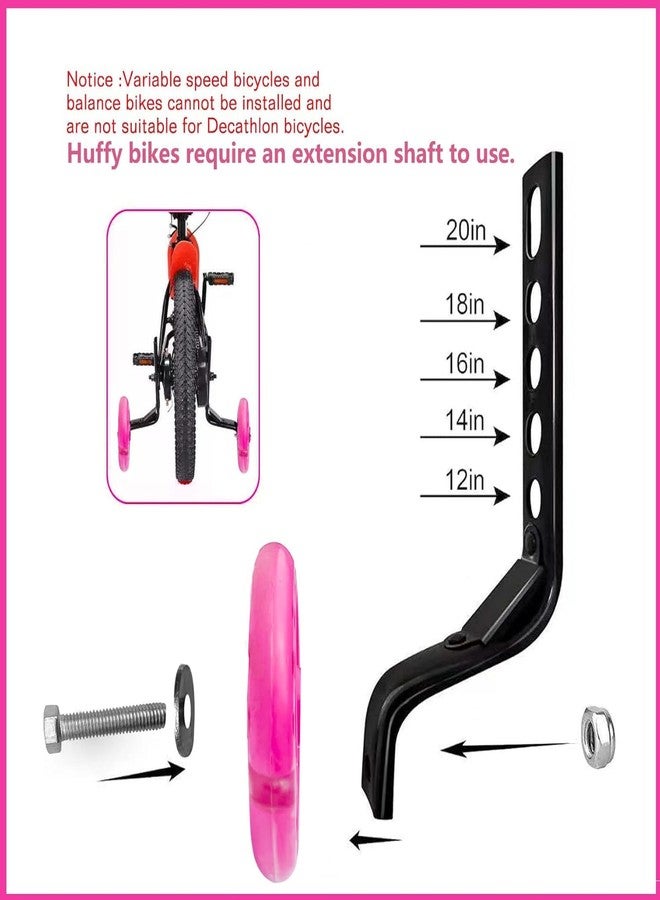 YTKD Training Wheels for Bicycle,Flash Mute Wheel Compatible for Bikes of 12-20 Inch 1 Pair (Upgraded Deep Pink) - Image 4