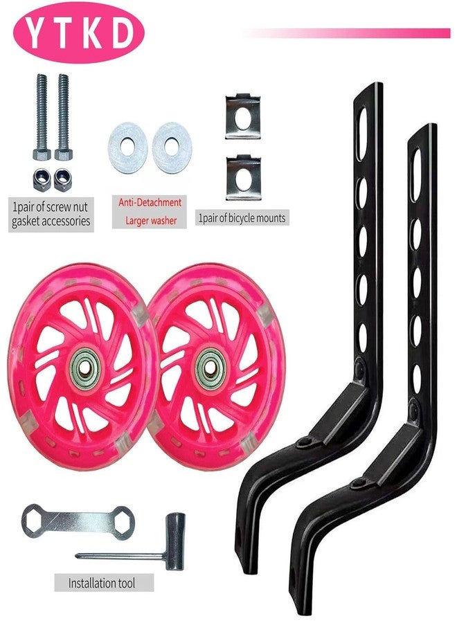 YTKD Training Wheels for Bicycle,Flash Mute Wheel Compatible for Bikes of 12-20 Inch 1 Pair (Upgraded Deep Pink) - Image 2