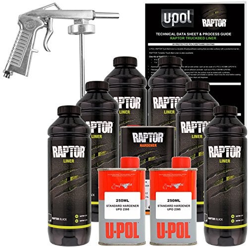 U-POL Raptor Black Urethane Spray-On Truck Bed Liner Kit W/Free Spray Gun, 6 Liters - Image 1