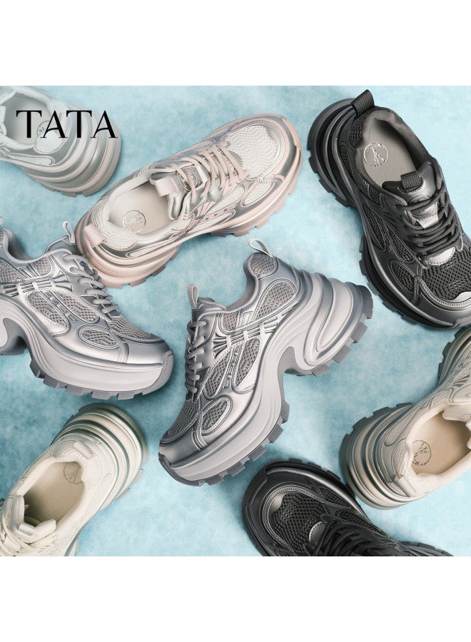 Tata Tata Interstellar Galaxy Thick-soled Dad Shoes Breathable Casual Sports Shoes  Silver Am6 Size 36 - Image 2