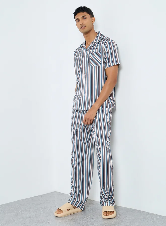 Styli Men Striped Shirt and Pyjama Set