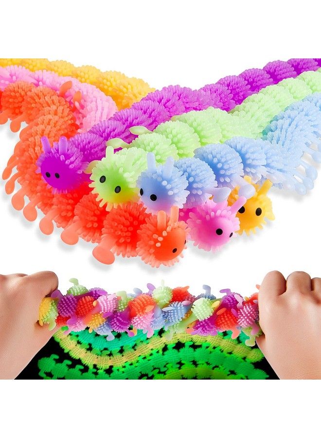 6 Pieces Stretchy Fidget Toy Luminous Sensory Fidget Toy Stretchy String Toys For Anxiety Stress Relief For Home School Autism Adhd Calming Relaxing, 6 Colors (Caterpillar Style) - Image 2
