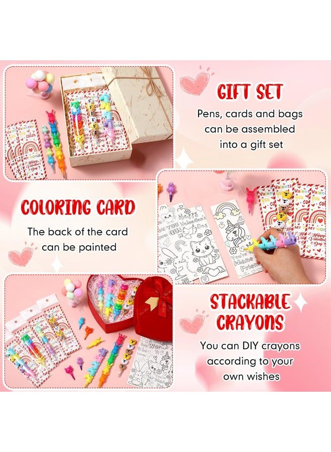 MotiMind 30 Sets Valentines Crayons Party Favors Gifts Animal Stackable Crayons with Coloring Cards Kids Valentines Goodie Bag Stuffers for Classroom School Reward Gifts Exchange Non Candy Treats - Image 3