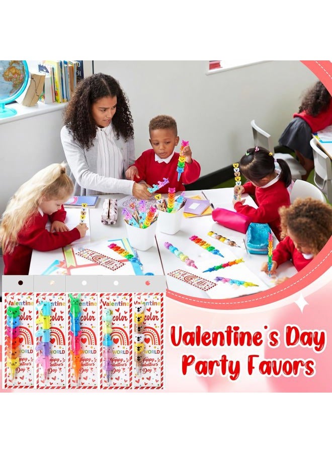 MotiMind 30 Sets Valentines Crayons Party Favors Gifts Animal Stackable Crayons with Coloring Cards Kids Valentines Goodie Bag Stuffers for Classroom School Reward Gifts Exchange Non Candy Treats - Image 5