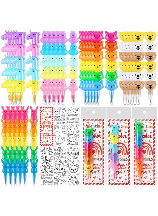 MotiMind 30 Sets Valentines Crayons Party Favors Gifts Animal Stackable Crayons with Coloring Cards Kids Valentines Goodie Bag Stuffers for Classroom School Reward Gifts Exchange Non Candy Treats - Image 1