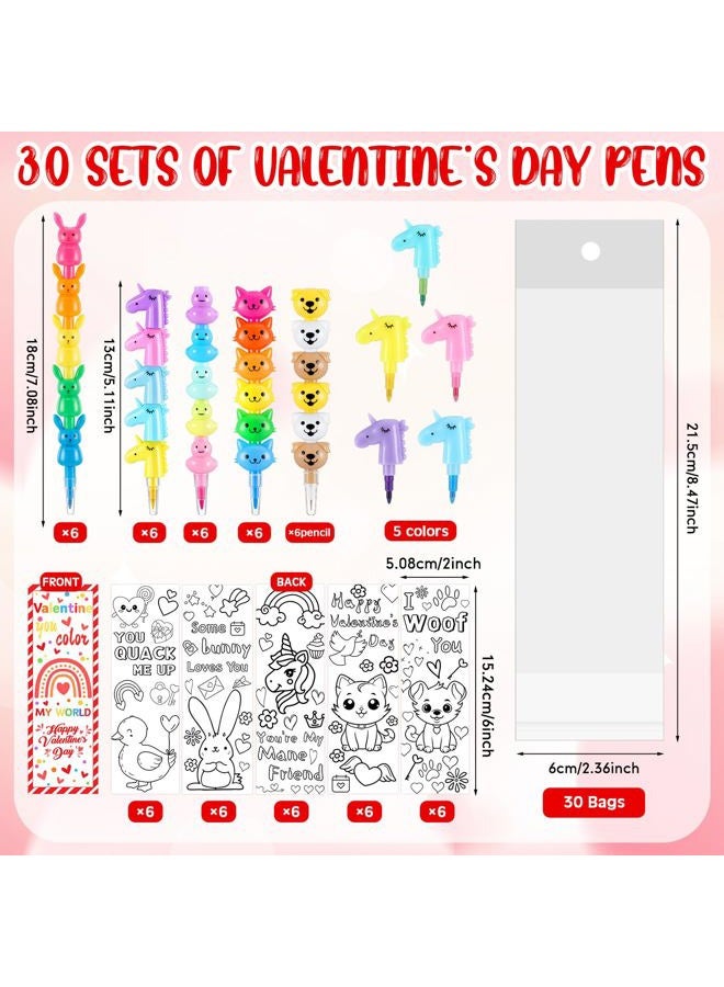 MotiMind 30 Sets Valentines Crayons Party Favors Gifts Animal Stackable Crayons with Coloring Cards Kids Valentines Goodie Bag Stuffers for Classroom School Reward Gifts Exchange Non Candy Treats - Image 2