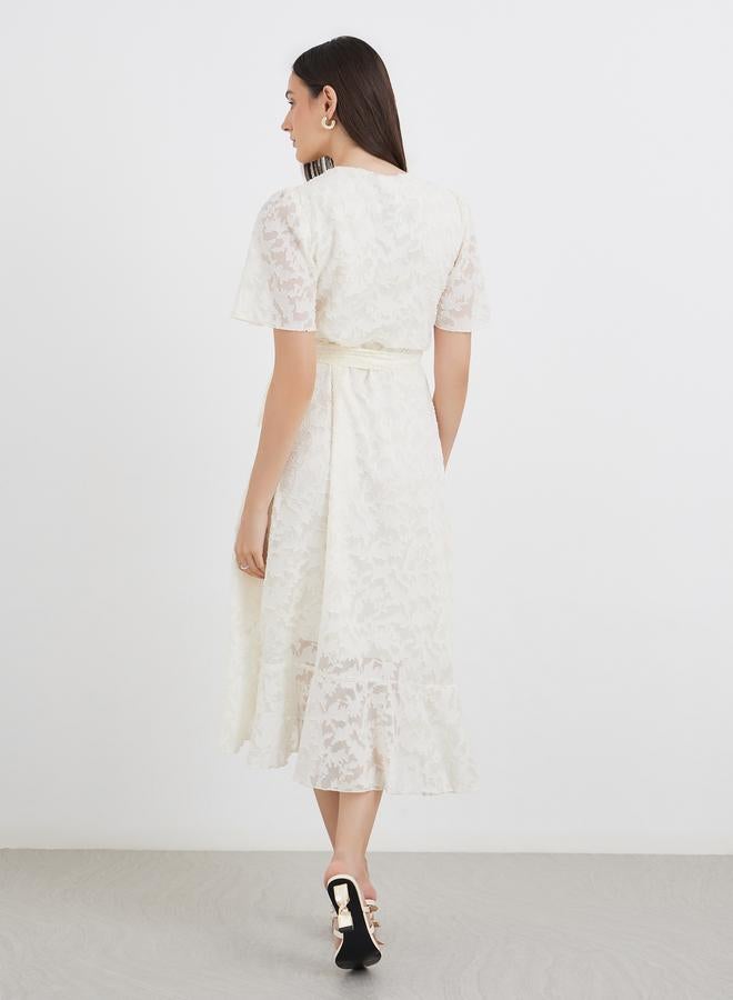 Styli Floral Jacquard Detail Wrap Midi Dress - Image 5