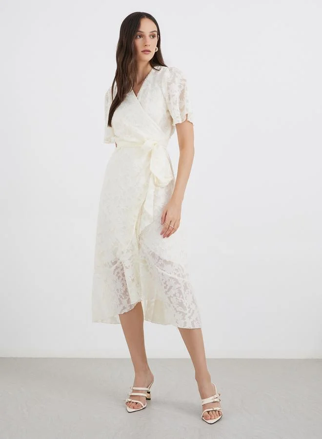 ستايلي Styli Floral Jacquard Detail Wrap Midi Dress