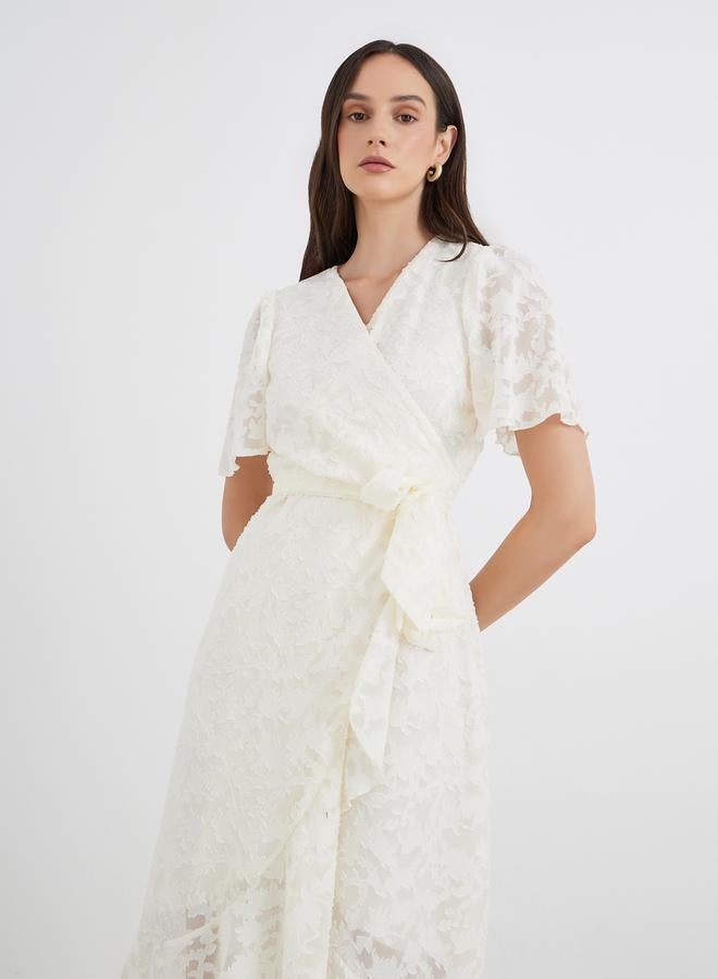 Styli Floral Jacquard Detail Wrap Midi Dress - Image 3