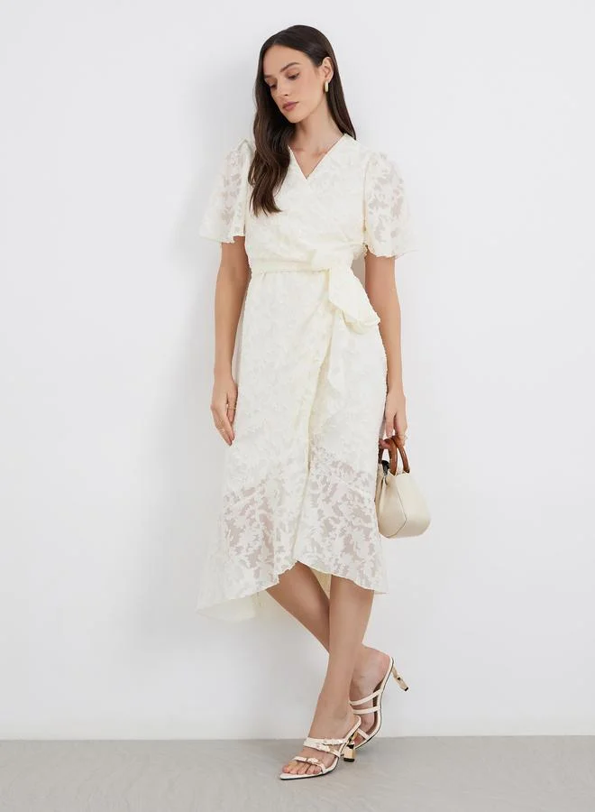 ستايلي Styli Floral Jacquard Detail Wrap Midi Dress