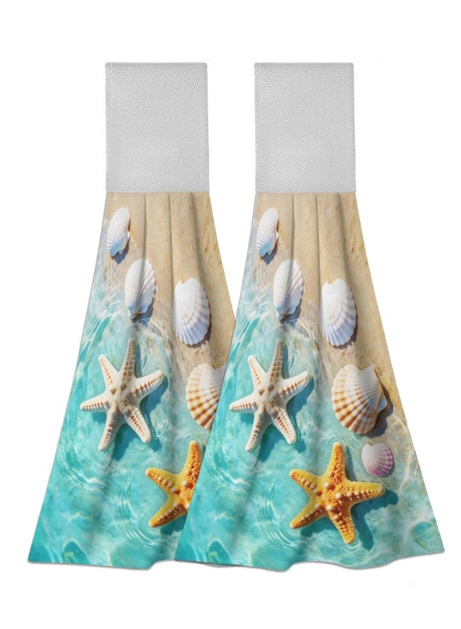 Vodbne Beach Sea Kitchen Hand Towels with Hanging Loops Absorbent Dish Towel, Ocean Drying Hanging Towels for Home Kitchen Bathroom - Image 1