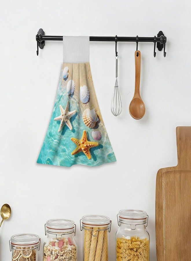 Vodbne Beach Sea Kitchen Hand Towels with Hanging Loops Absorbent Dish Towel, Ocean Drying Hanging Towels for Home Kitchen Bathroom - Image 3