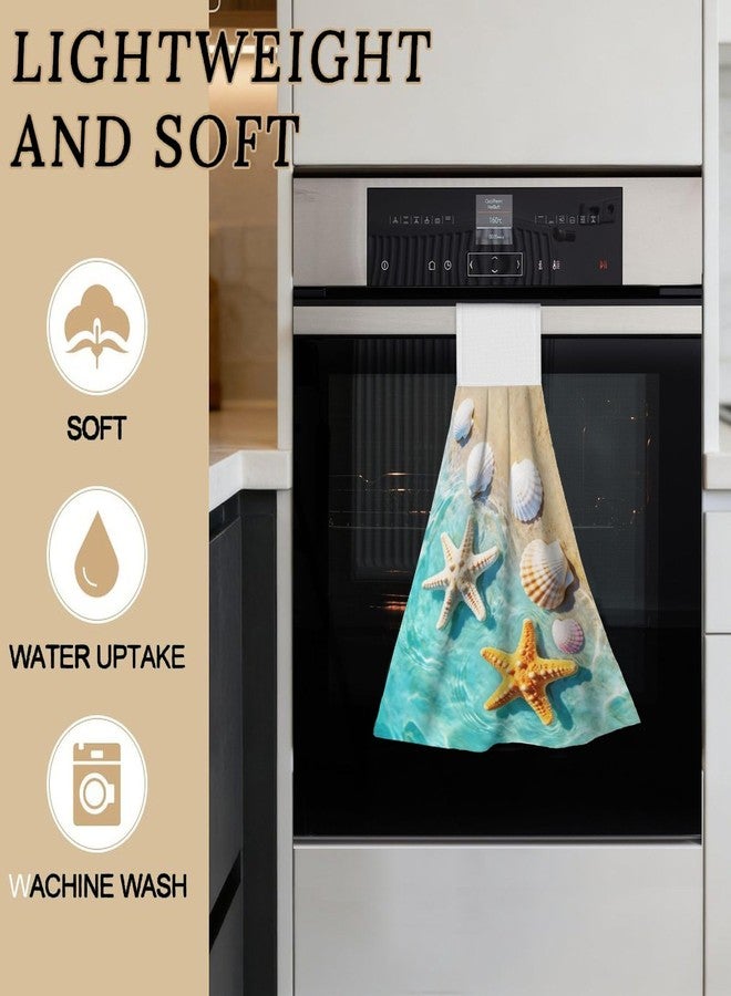 Vodbne Beach Sea Kitchen Hand Towels with Hanging Loops Absorbent Dish Towel, Ocean Drying Hanging Towels for Home Kitchen Bathroom - Image 4