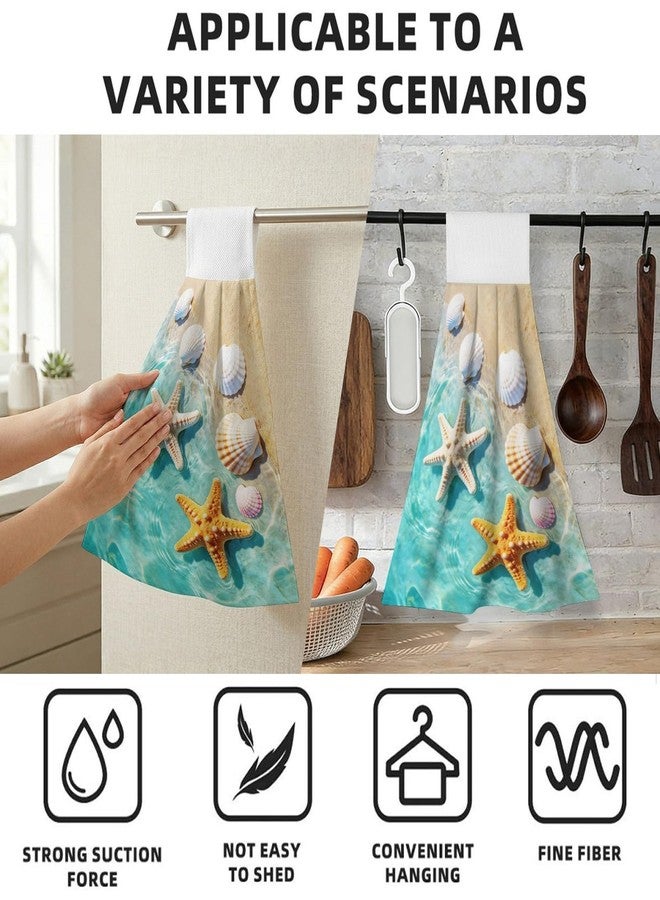 Vodbne Beach Sea Kitchen Hand Towels with Hanging Loops Absorbent Dish Towel, Ocean Drying Hanging Towels for Home Kitchen Bathroom - Image 2