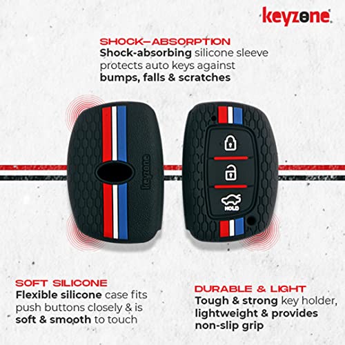 Keyzone® Striped Silicone Key Cover Compatible for i10 Grand, i20 Elite, i20 Active, Xcent, Verna 4s, Tucson, Elantra, Grand i10 Nios (3 Button Smart Key, Brown) - Image 4