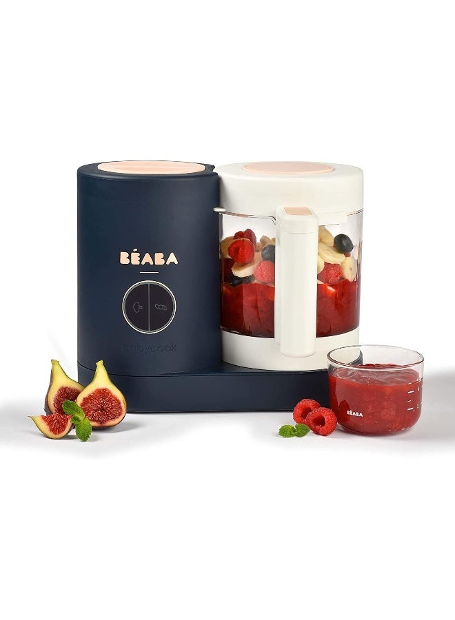 BEABA Babycook Neo Baby Food Maker 4 In 1 : Food Processor, Blender And Cooker Soft Steamer Cooking Quick Homemade Baby Food Glass Bowl Stainless Steel Tub Night Blue  - Image 1