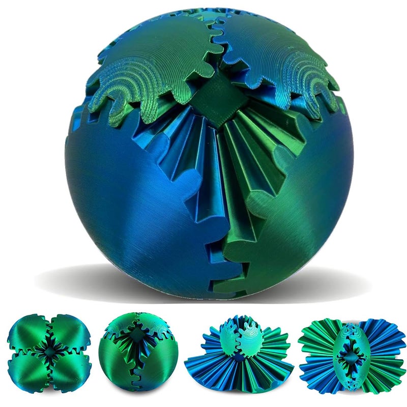 SANSGOUP Gear Sphere 3D Printed Gearsphere The Steampunk Whirling Wonder Fidget Gear Ball Gearsphere Cube Fidget Toy for Office and Home Stress Relief Cool Stuff Toys Gift for 3 Kids Adult Green - Image 2
