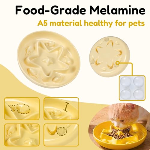 Tafelf Cat Slow Feeder Bowl – Whisker Friendly Melamine Puzzle Feeding Bowl for Slow Eating – Wet & Dry Food – Dishwasher Safe, Lightweight, Non-Slip (Buttercream, 6.3'') - Image 4