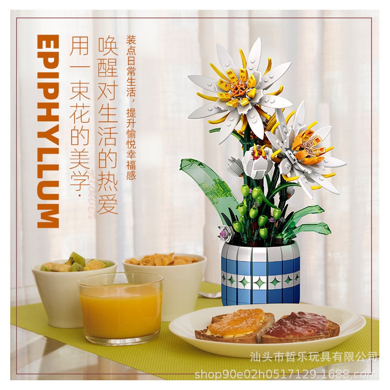 Rose Bouquet Plant Potted Ornaments Boys And Girls Gift Toys Compatible Lego Small Particles Building Blocks Sale - Image 3