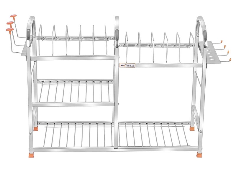 WINSTAR Stainless Steel 3 Shelf Wall Mount Kitchen Utensils Rack | Dish Rack with Plate & Cutlery Stand | Modular Kitchen Storage Rack | Kitchen Organizer | 18 H x 24 L inches (Upper Plate) - Image 4