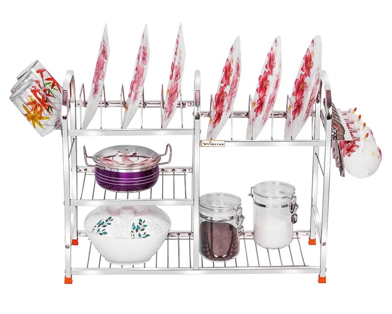 WINSTAR Stainless Steel 3 Shelf Wall Mount Kitchen Utensils Rack | Dish Rack with Plate & Cutlery Stand | Modular Kitchen Storage Rack | Kitchen Organizer | 18 H x 24 L inches (Upper Plate) - Image 2