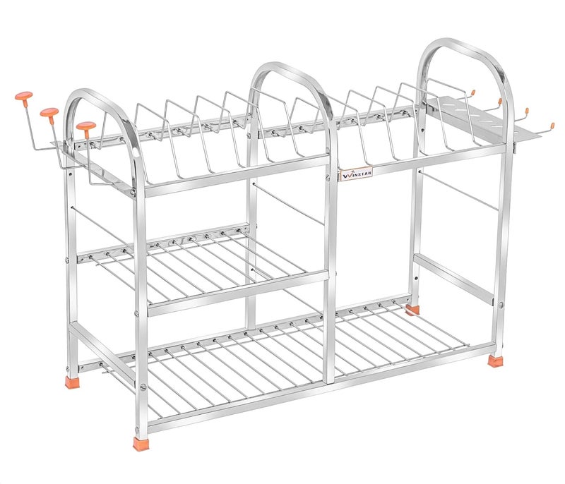 WINSTAR Stainless Steel 3 Shelf Wall Mount Kitchen Utensils Rack | Dish Rack with Plate & Cutlery Stand | Modular Kitchen Storage Rack | Kitchen Organizer | 18 H x 24 L inches (Upper Plate) - Image 5