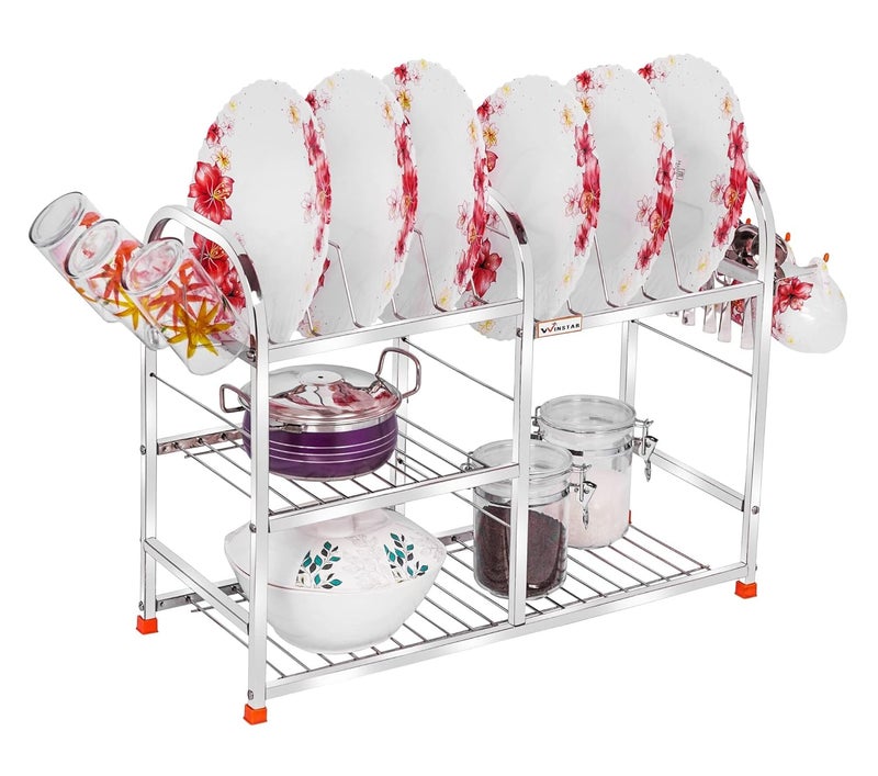 WINSTAR Stainless Steel 3 Shelf Wall Mount Kitchen Utensils Rack | Dish Rack with Plate & Cutlery Stand | Modular Kitchen Storage Rack | Kitchen Organizer | 18 H x 24 L inches (Upper Plate) - Image 1
