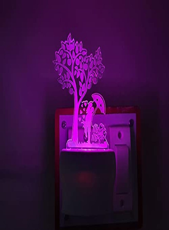 UKANI 7 Colour Changing 3D Illusion Love Couple with Umbrella Under Tree Design Night Lamp (Multicolour, 3 Inch) - Image 1