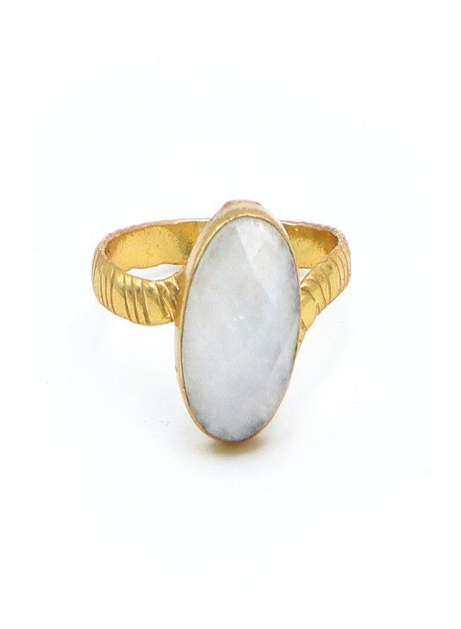 Dua Rainbow Moonstone Gold-Plated Adjustable Oval Ring – White Gemstone Jewelry for Women & Girls - Image 1