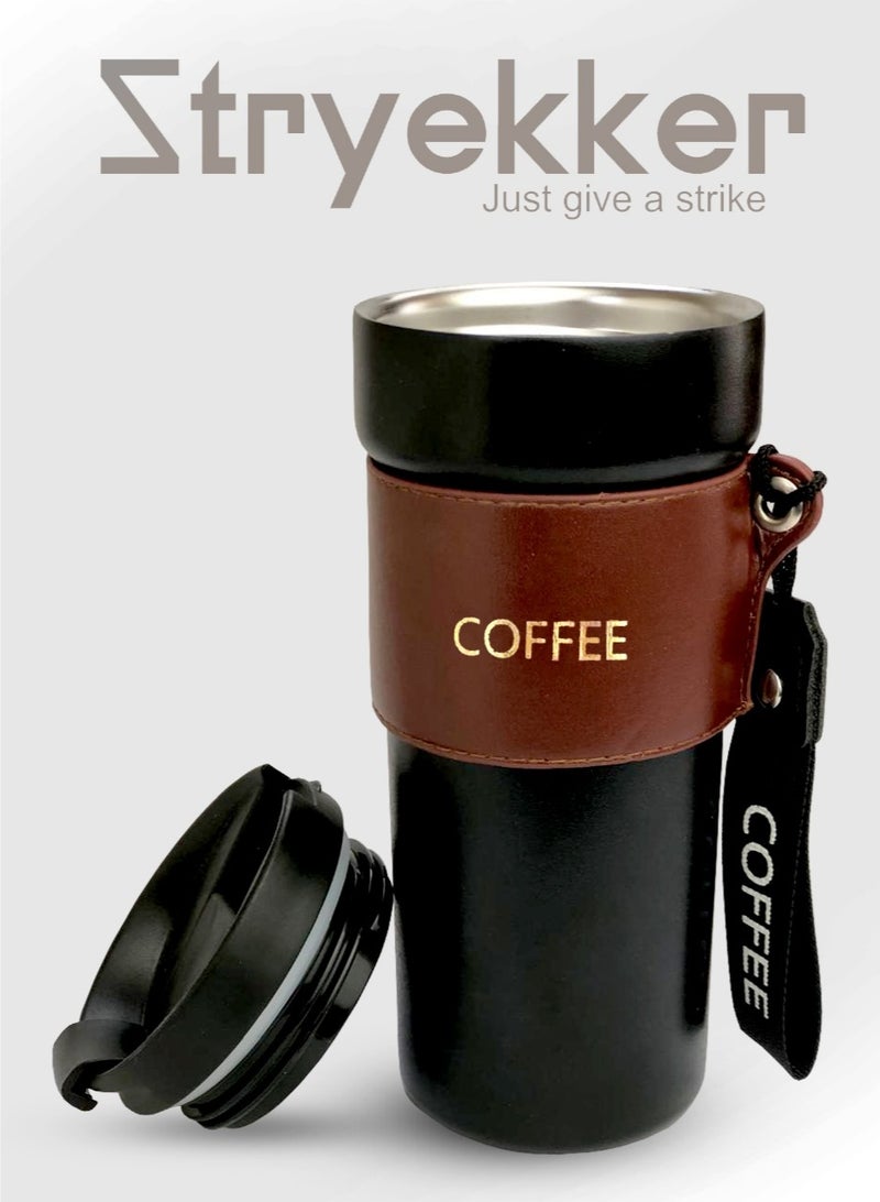 Stryekker Stylish Black Coffee Mug with Luxurious Leather Wrap - Image 2