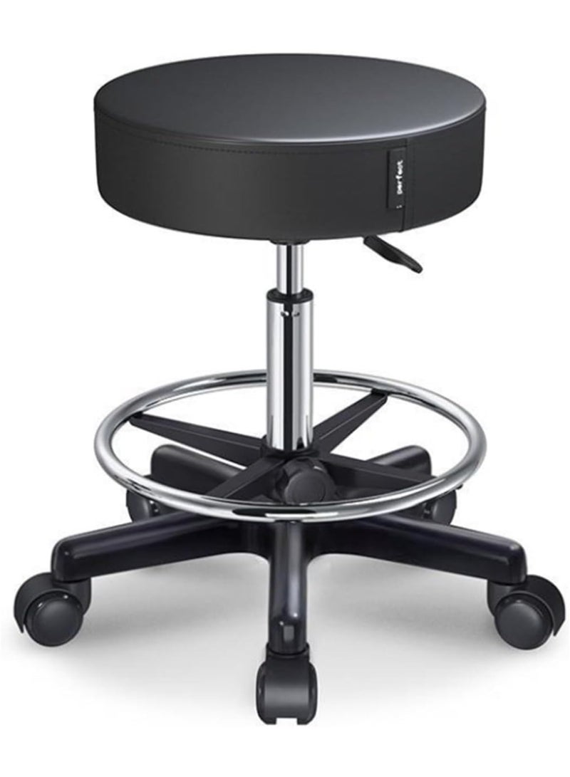 كرسي دوار، كراسي دوارة من جلد البولي يوريثان، مقعد مبطن فائق النعومة، كراسي دوارة بعجلات ومسند للقدمين، تدور 360 درجة، كرسي وشم مكتب العمل (أسود) - Image 1