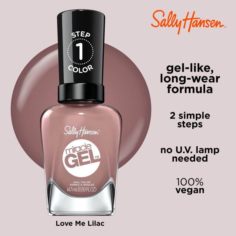 Sally Hansen Miracle Gel™, Love Me Lilac, Long Lasting, Gel-Like Formula, No UV Lamp Needed, Pink Nail Polish - Image 4