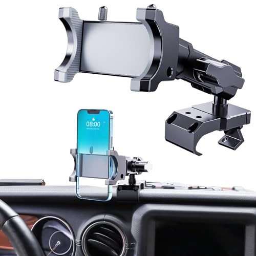 DIAMOOKY Upgraded Metal Phone Mount for Jeep Wrangler JL JLU 2018-2023 and Gladiator JT 2020 2021 2022 2023 Phone Holder Dash Mount System Kit Dashboard Accessories Driver Side (Not for 4xe) - Image 1
