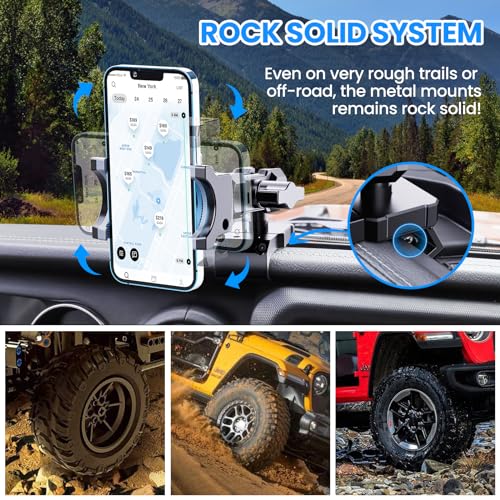 DIAMOOKY Upgraded Metal Phone Mount for Jeep Wrangler JL JLU 2018-2023 and Gladiator JT 2020 2021 2022 2023 Phone Holder Dash Mount System Kit Dashboard Accessories Driver Side (Not for 4xe) - Image 2