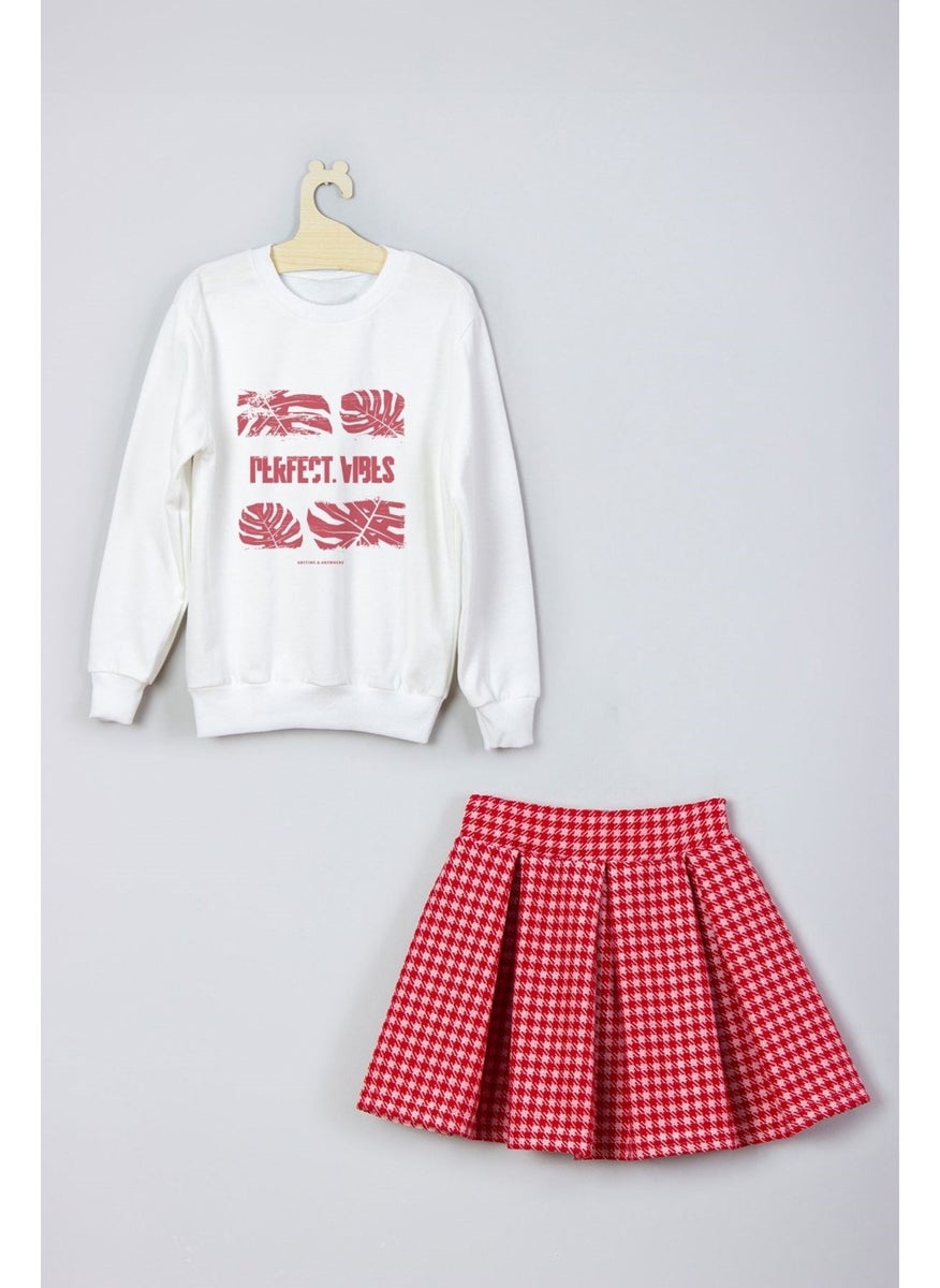 Ada Bebek Çocuk - Ada Baby Kids New Season Leaf Patterned Skirt Sweat Suit - Image 1