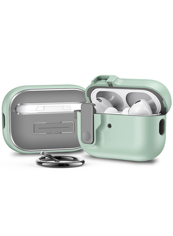 متوافق مع غطاء AirPods Pro 2 مع مشبك مفاتيح وغطاء سماعة رأس متين للحماية من الصدمات والسقوط لكامل الجسم (أخضر نعناعي) - Image 1