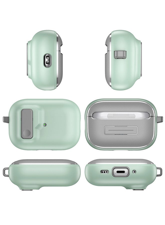 متوافق مع غطاء AirPods Pro 2 مع مشبك مفاتيح وغطاء سماعة رأس متين للحماية من الصدمات والسقوط لكامل الجسم (أخضر نعناعي) - Image 2