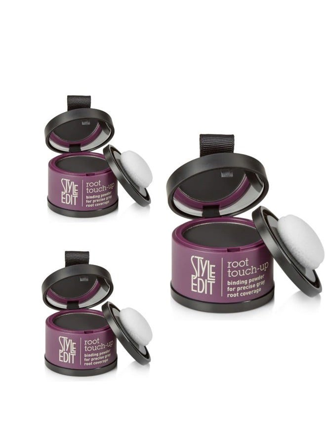 STYLE EDIT Root Touch Up Powder By Style Edit, to Cover Up Dark Roots and Grays Between Salon Visits, Water Resistant, Non-Sticky, Compact And Mess-Free, Black Hair Color (Pack of 3) - Image 1
