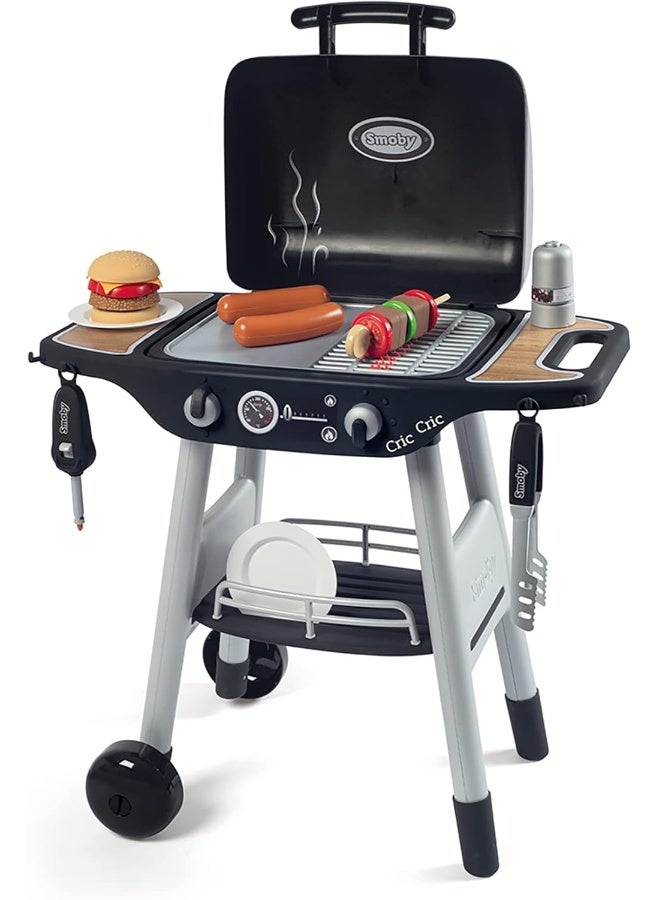 Smoby: Bbq Plancha Grill - Black, 18-Piece Accessory Playset - Realistic Cooking, Turn The Button & See Flames Appear, 19.69X14.57X28.43, Kids Age 3+ - Image 1