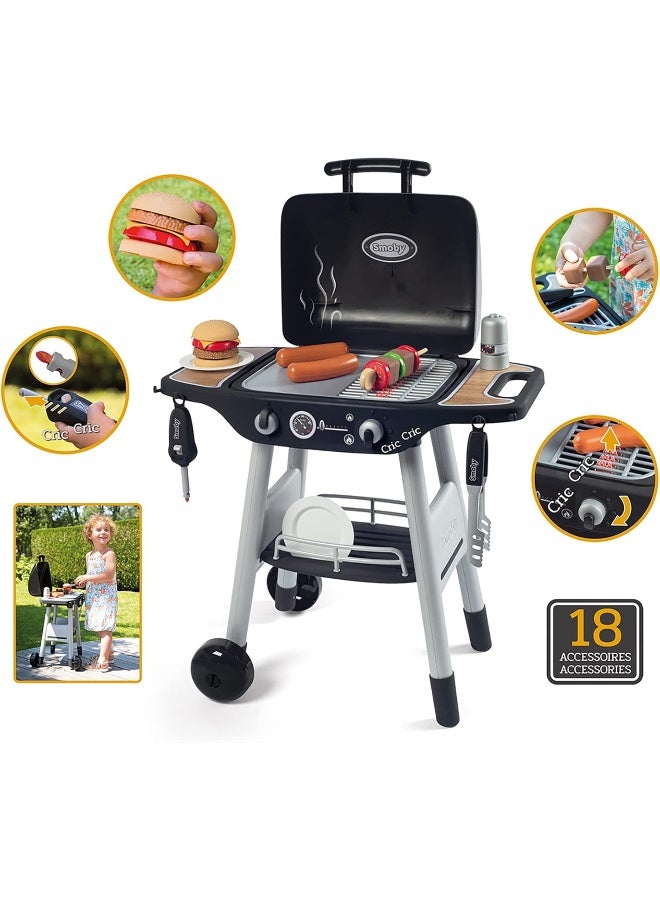Smoby: Bbq Plancha Grill - Black, 18-Piece Accessory Playset - Realistic Cooking, Turn The Button & See Flames Appear, 19.69X14.57X28.43, Kids Age 3+ - Image 2