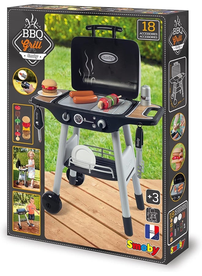 Smoby: Bbq Plancha Grill - Black, 18-Piece Accessory Playset - Realistic Cooking, Turn The Button & See Flames Appear, 19.69X14.57X28.43, Kids Age 3+ - Image 3